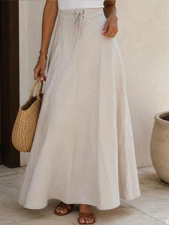 Tahari Dresses & Skirts - Tahari 100% Linen Lace-Up Maxi Skirt | Size 6 | Neutral Beige